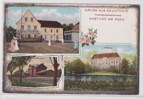 82288 Mehrbild Ak Gruß aus Knauthain Gasthof am Park 1910