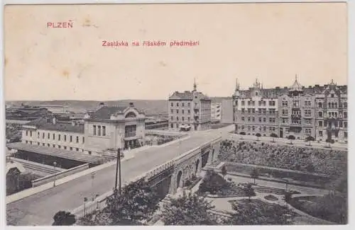 85364 Ak Plzeň Zastávka na Říšském předměstí 1910