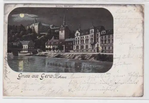 62603 Mondscheinkarte Gruß aus Gera Schloss Osterstein 1898