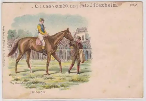 28302 Ak Gruß vom Rennplatz Iffezheim Rennpferd "Der Sieger" 1899