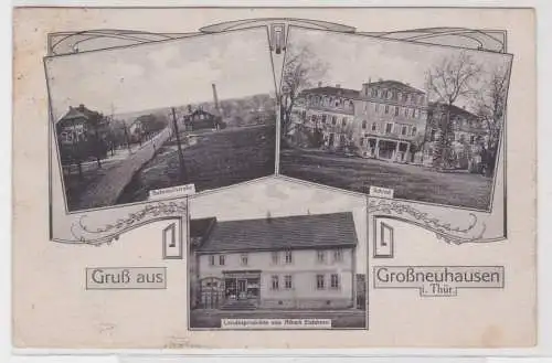 71993 Mehrbild Ak Gruß aus Großneuhausen in Thüringen Bahnhofstraße usw. 1925