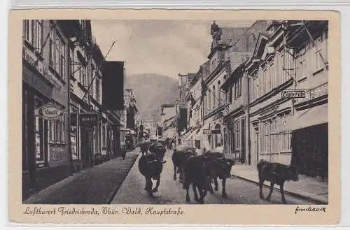 66344 AK Luftkurort Friedrichroda - Hauptstraße, Straßenansicht mit Rindern