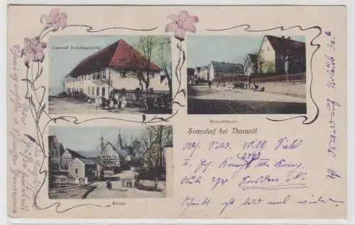 99608 AK Somsdorf b. Tharandt, Hauptstrasse, Gasthof Erblehngericht, Kirche 1917