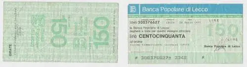 150 Lire Banknote Italien Italia Banca Popolare di Lecco 28.3.1977 (151758)