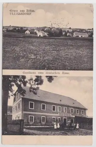 99714 AK Gruss aus Böhmen Ullersdorf (Oldříš) - Gasthaus zum deutschen Haus