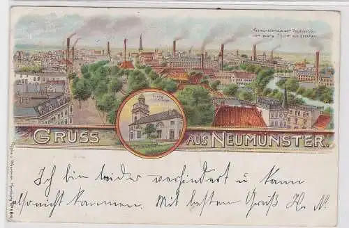 84701 Ak Lithografie Gruss aus Neumünster aus der Vogelschau 1900