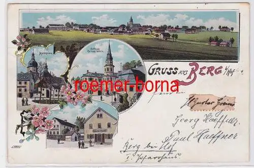 84232 Ak Lithographie Gruß aus Berg bei Hof Marktplatz usw. 1901
