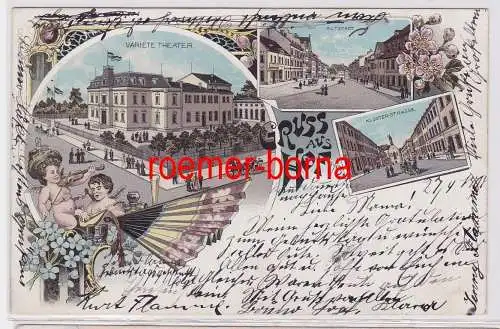 82489 Ak Lithographie Gruß aus Hof Variete Theater usw. 1897