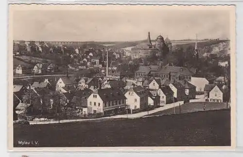 92842 AK Mylau im Vogtland - Gesamtansicht mit Kirche und Burg 1938