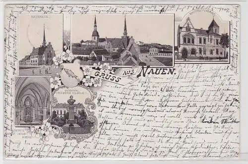 93096 AK Gruss aus Nauen - Rathhaus, Denkmal Friedrich Wilhelm I. & Postamt 1897