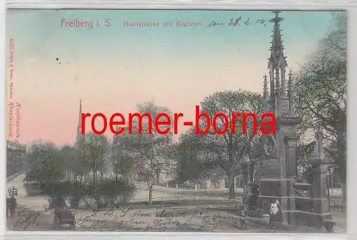 78092 Ak Freiberg i.S. Hornstrasse mit Brunnen Hankolrirte Künstlerkarte 1904