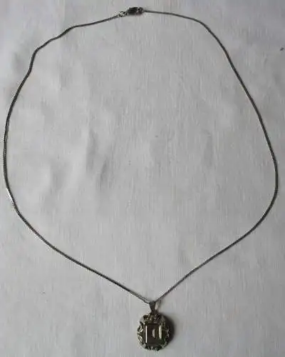 Elegante 835er Silber Halskette mit hellgrünem Schmuckstein Anhänger (145201)