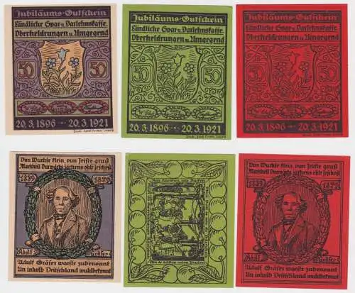 3 x 50 Pfennig Banknoten Notgeld Stadt Oberheldrungen Sparkasse 1921 (148892)
