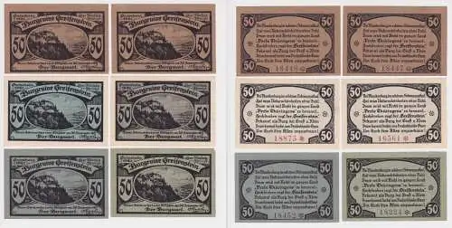 6 x 50 Pfennig Banknoten Notgeld Greifenstein bei Blankenburg Burgwart (140885)