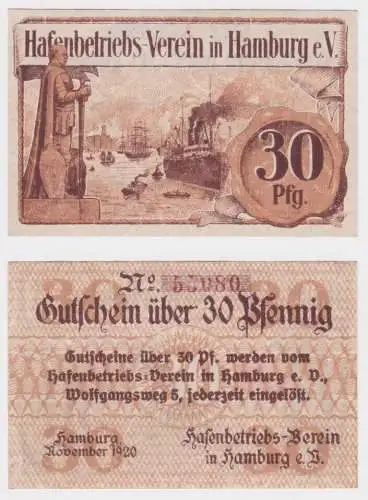 30 Pfennig Banknote Notgeld Hafenbetriebs Verein in Hamburg ohne Datum (145093)