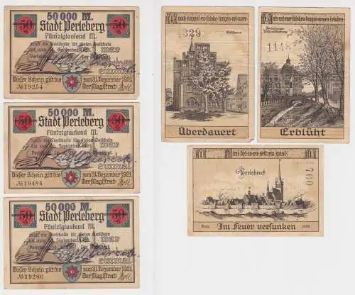 3 x 50000 Mark Banknoten Inflation Stadt Perleberg 1923 (144084)