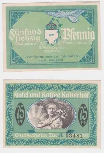 75 Pfennig Banknote Münster Hotel und Kaffee "Kaiserhof" o.D. (1921) (141730)