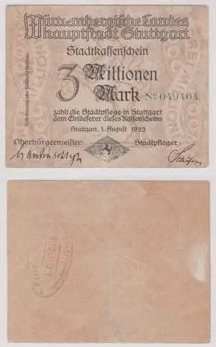 3 Millionen Mark Banknote Inflation Landeshauptstadt Stuttgart 1923 (140089)