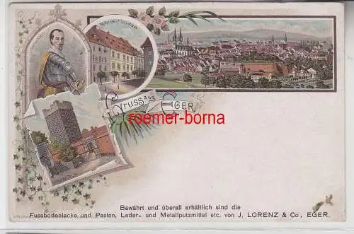75692 Ak Lithographie Gruss aus Eger Cheb mit Reklameaufdruck um 1900