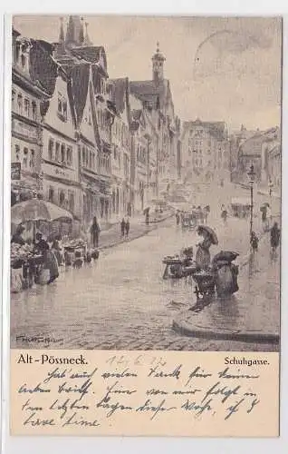 58860 AK Alt-Pössneck - Schuhgasse mit Händlern, Bahnpost 1912