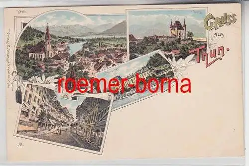 65098 Ak Lithografie Gruss aus Thun Thunerhof, Burg, Strasse, Totale um 1900