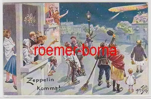 73668 Arthur Thiele Künstler Ak "Zeppelin kommt!" 1909