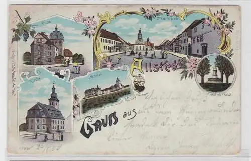 78017 Ak Lithographie Gruß aus Allstedt Dom, Kirche, Kriegerdenkmal usw. 1900