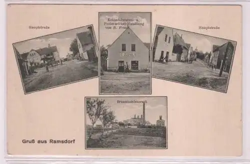 95149 Mehrbild Ak Gruß aus Ramsdorf Braunkohlenwerk, Kolonialwaren usw.um 1920