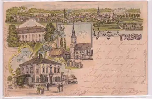 95028 Ak Lithographie Gruß aus Treben Langes Restaurant, Kirche 1899