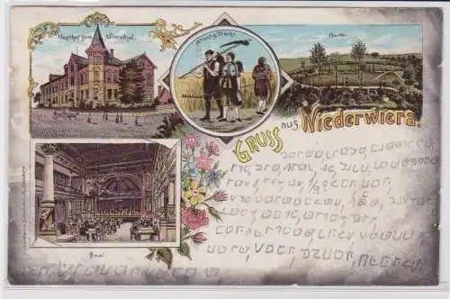 95114 Ak Lithographie Gruß aus Niederwiera Gasthof zum Wierathal 1905