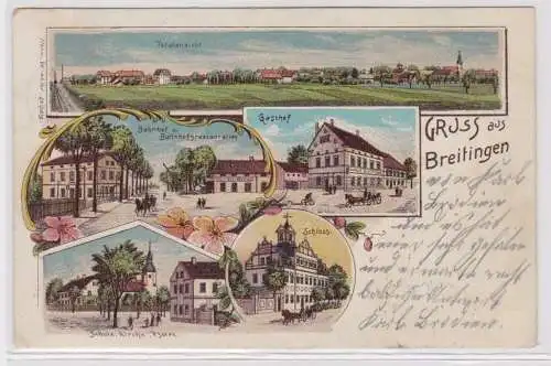 95803 Ak Lithographie Gruß aus Breitingen Gasthof, Bahnhof usw. 1904