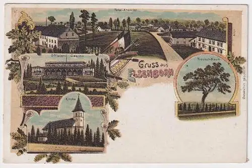 87762 Lithographie AK Gruss aus Elsenborn - Total-Ansicht, Offizier-Casino, usw