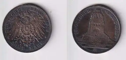 3 Mark Silber Münze Sachsen Völkerschlachtdenkmal Leipzig 1913 f.vz (117562)