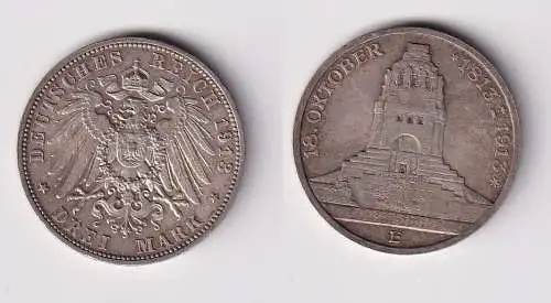 3 Mark Silber Münze Sachsen Völkerschlachtdenkmal Leipzig 1913 f.vz (168271)