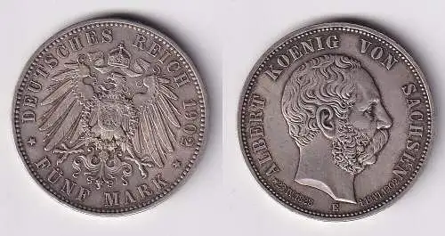 5 Mark Silbermünze Albert König von Sachsen 1902 E Auf den Tod vz+ (119827)