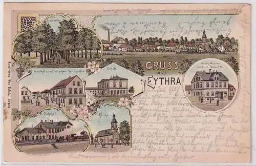 903623 Ak Lithographie Gruß aus Eythra Bahnhof, Gasthof usw. 1906