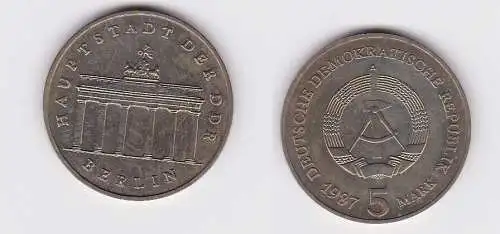 DDR Gedenk Münze 5 Mark Brandenburger Tor 1987 Stempelglanz (159943)