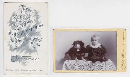 88544 Kabinett Foto Seifhennersdorf Kleinkind mit Hund um 1900