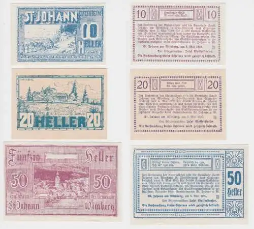 10,20 und 50 Heller Banknoten Notgeld Gemeinde St.Johann a.Wimberg 1920 (154795)