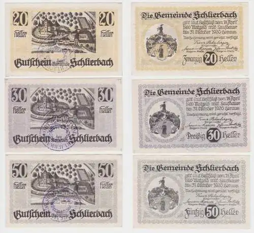 20,30 und 50 Heller Banknoten Notgeld Gemeinde Schlierbach 1920 (154586)
