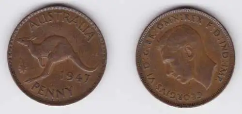 1 Penny Bronze Münze Australien Georg VI. 1947 ss+ (154327)