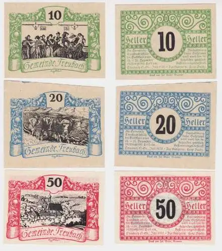10,20 und 50 Heller Banknoten Notgeld Gemeinde Treubach 1920 (154786)