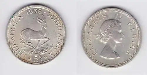5 Schilling Silber Münze Südafrika Springbock 1958 (154373)
