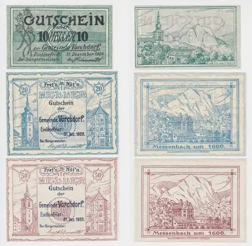10,20 und 50 Heller Banknoten Notgeld Gemeinde Vorchdorf 1920 (154632)