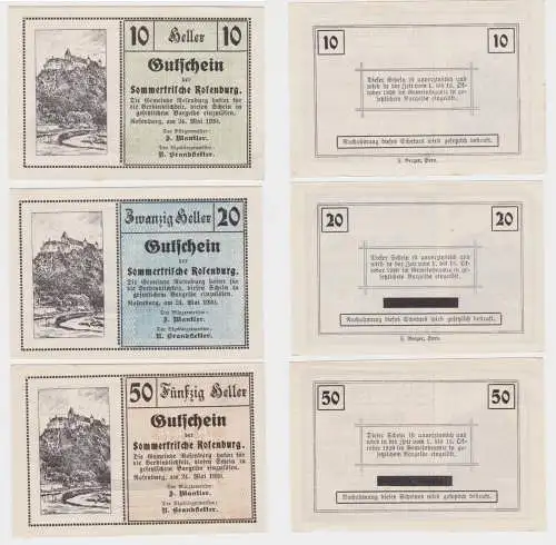 10,20 und 50 Heller Banknoten Notgeld Gemeinde Rosenburg 1920 (154580)