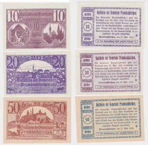 10,20 und 50 Heller Banknoten Notgeld Gemeinde Prambachkirchen 1920 (154494)