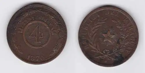 4 Centesimos Kupfer Münze Paraguay 1870 ss (154374)