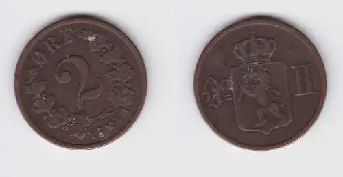 2 Öre Kupfer Münze Norwegen 1876 ss (154332)