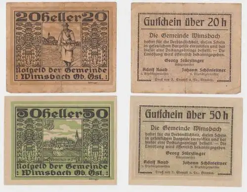 20 & 50 Heller Banknoten Notgeld Gemeinde Wimsbach 1920 (154770)