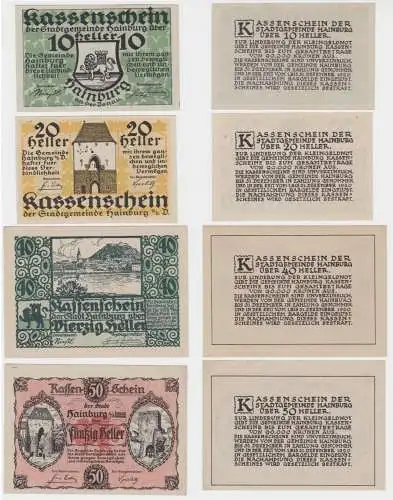10,20,40 & 50 Heller Banknoten Notgeld Gemeinde Hainberg a. Donau 1920 (154513)